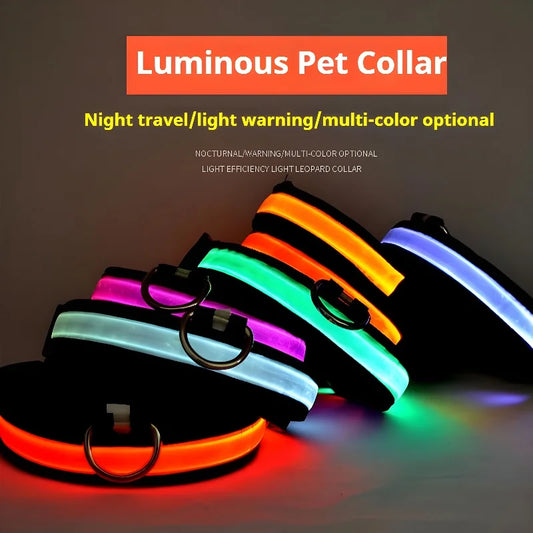 nylon collar glowing at night in the dark, for dogs safety