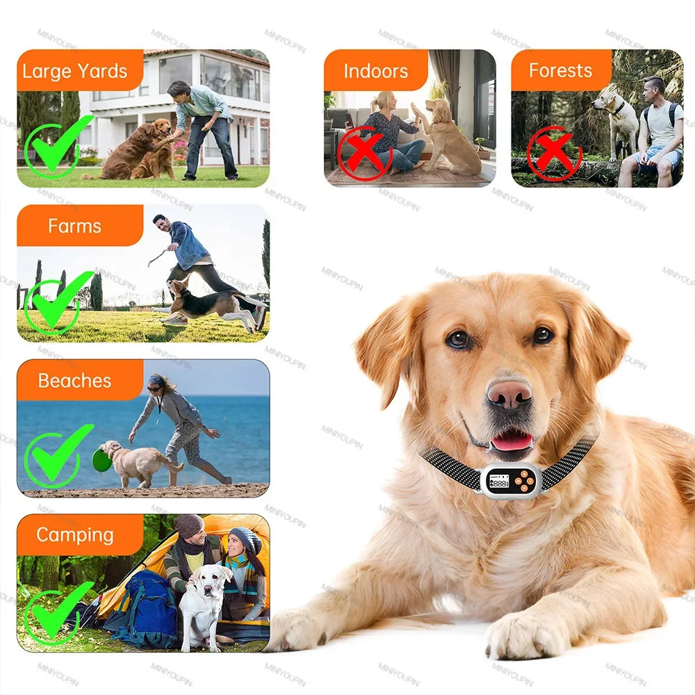 GPS Dog Fence Wireless Invisible Outdoor Dog Fence System Beep Vibrations Shock Collar Smart regulation for Dog Safety