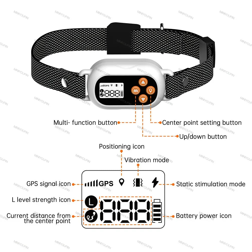 GPS Dog Fence Wireless Invisible Outdoor Dog Fence System Beep Vibrations Shock Collar Smart regulation for Dog Safety