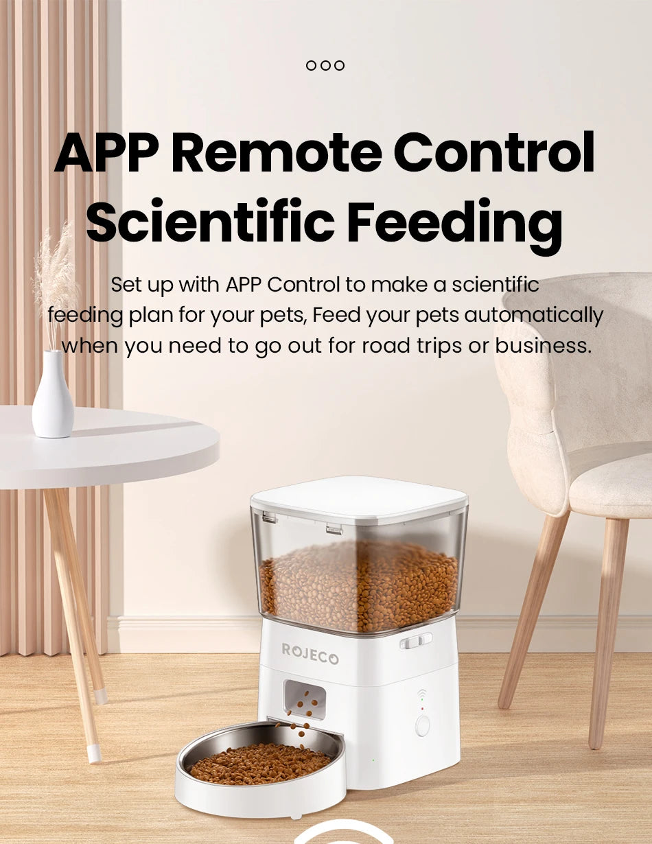 ROJECO Dog Feeder Automatic Smart Pet Food Dispenser for Pets Dog Kibble Dispenser With WIFI Remote Control Dog Feeding Supplies