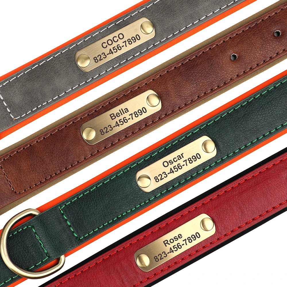 Personalized Dog Collar Custom Engraved PU Leather ID Tag Nameplate