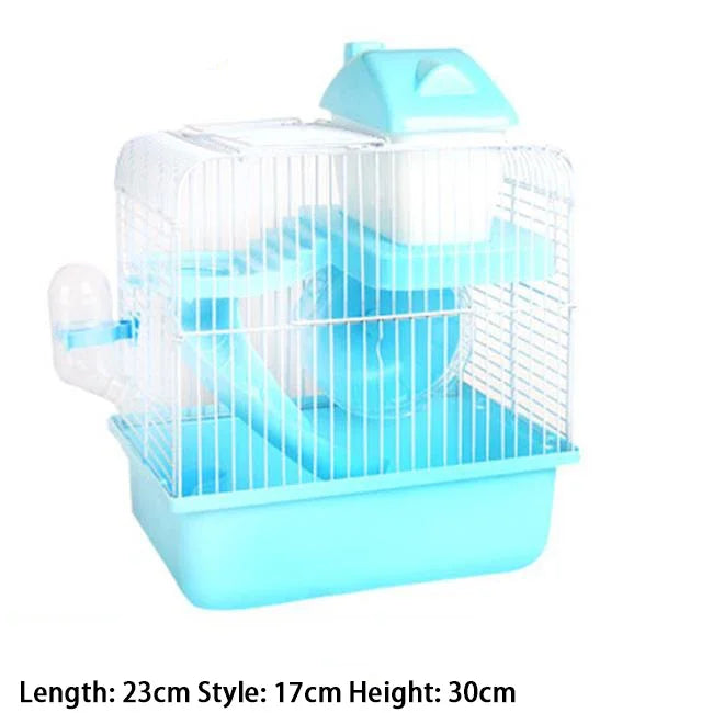 Double-storey Villa-shaped Wire Cage With Feeding Bowl, Running Roller Skating Toy Small Castle, Double-layer Hamster Cage