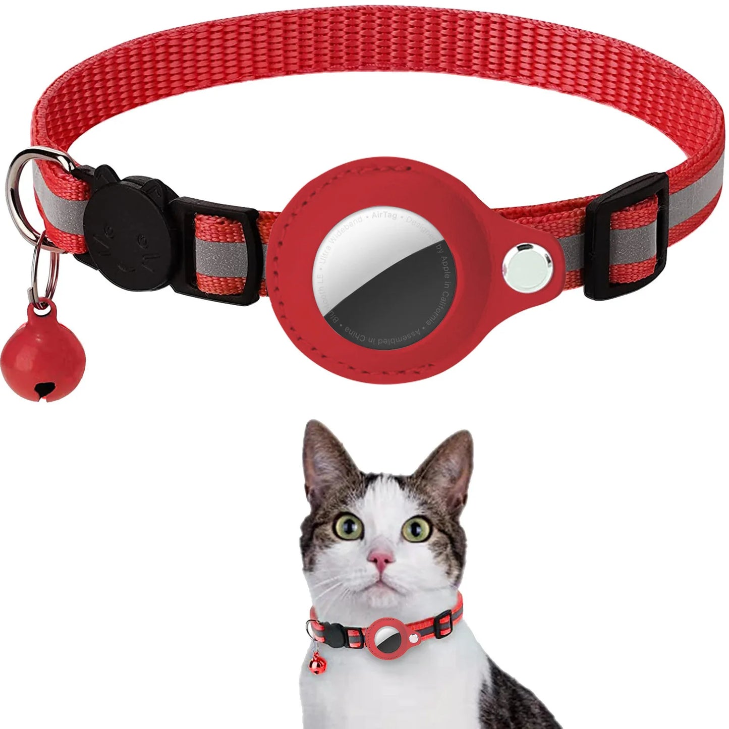 FIND YOUR PET-Cat AirTag Holder Collar Breakaway Reflective Strips Adjustable Kitten Collar Waterproof Cat Bell Collar Pet Air Tag Case