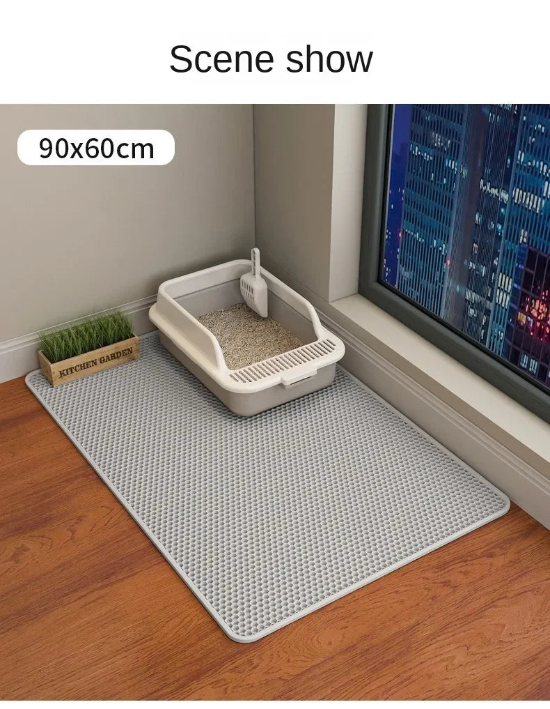 EASY TO USE-Cat Litter Mat Double Layer Waterproof Pet Litter Box Mat Non-slip Sand Cat Pad Washable Bed Mat Clean Pad Products