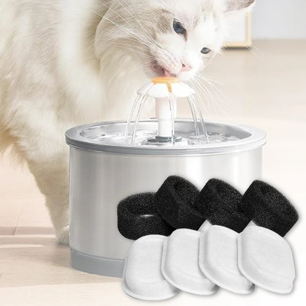 4/8Pcs Cat Water Fountain Filters Replacement Filters Element With 4/8 Sponges Universal Pet Supplies New