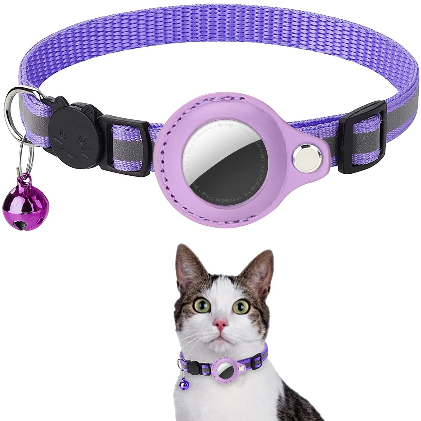 FIND YOUR PET-Cat AirTag Holder Collar Breakaway Reflective Strips Adjustable Kitten Collar Waterproof Cat Bell Collar Pet Air Tag Case