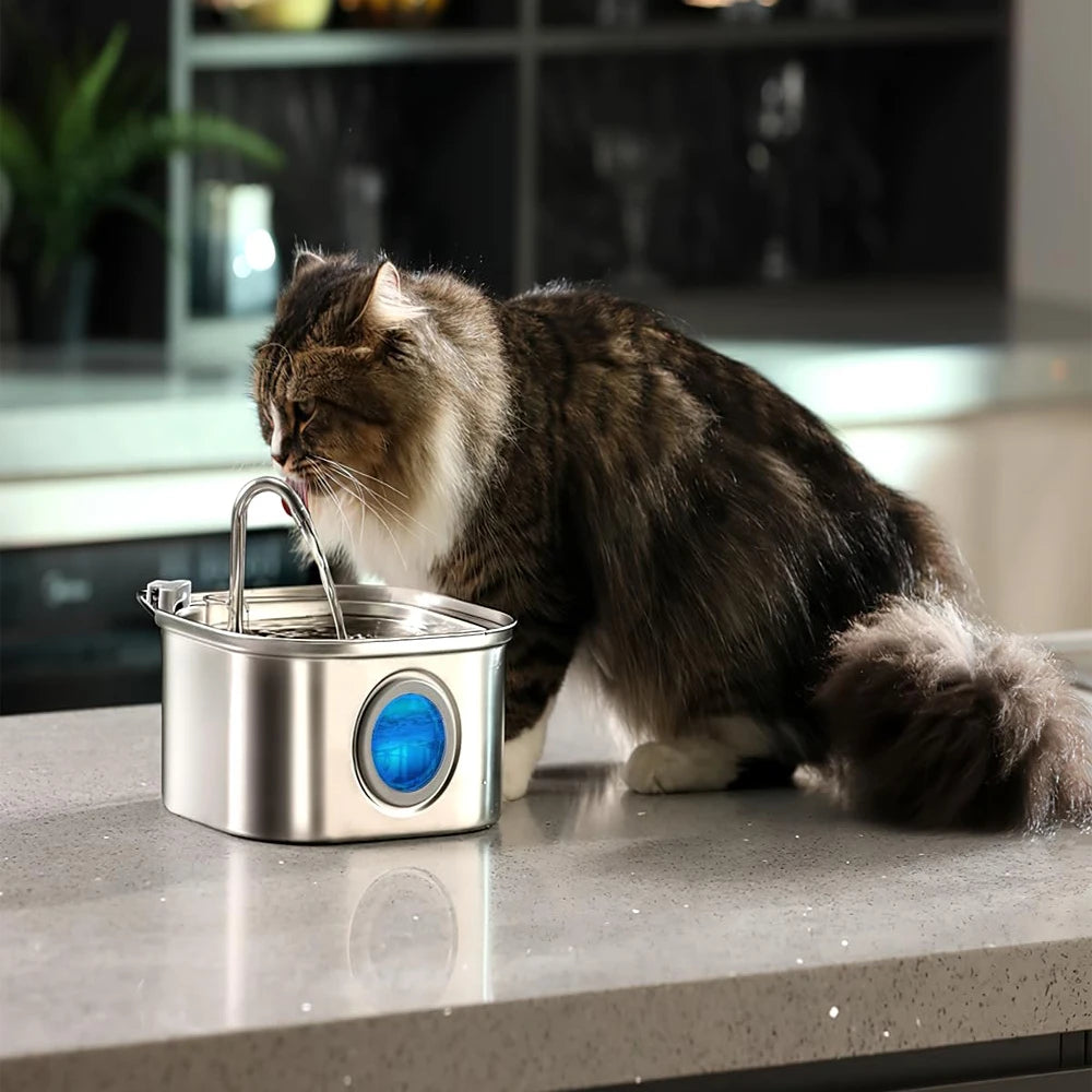 3.2L AUTOMATIVE FOUNTAIN PET WATER-Stainless Steel Pet Water Feeder Auto Cat Fountain Smart Dog Water Dispenser Visual Window Drinking Bowl Pet Accessories