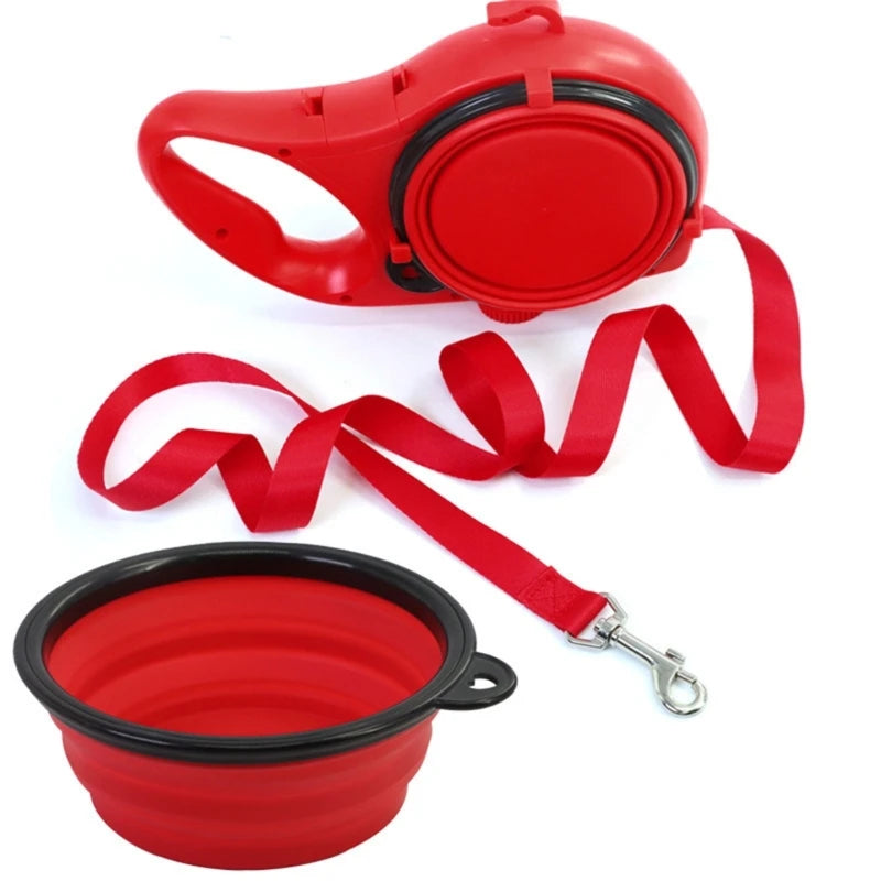 ONLY 3 LEFT-Quickly sold out-PET SET: Pet Leash with Collapsible Dog Bowl and Water Bottle Outdoor Walking Supplies Multifunctional Leash Y5GB