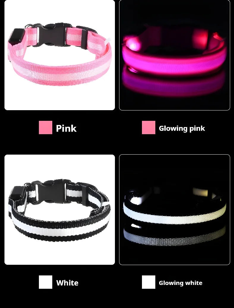 Dog Collar Nylon LED Night Safety Flashing Glow In The Dark Pet Dog Leash Fluorescent Dog Accessories