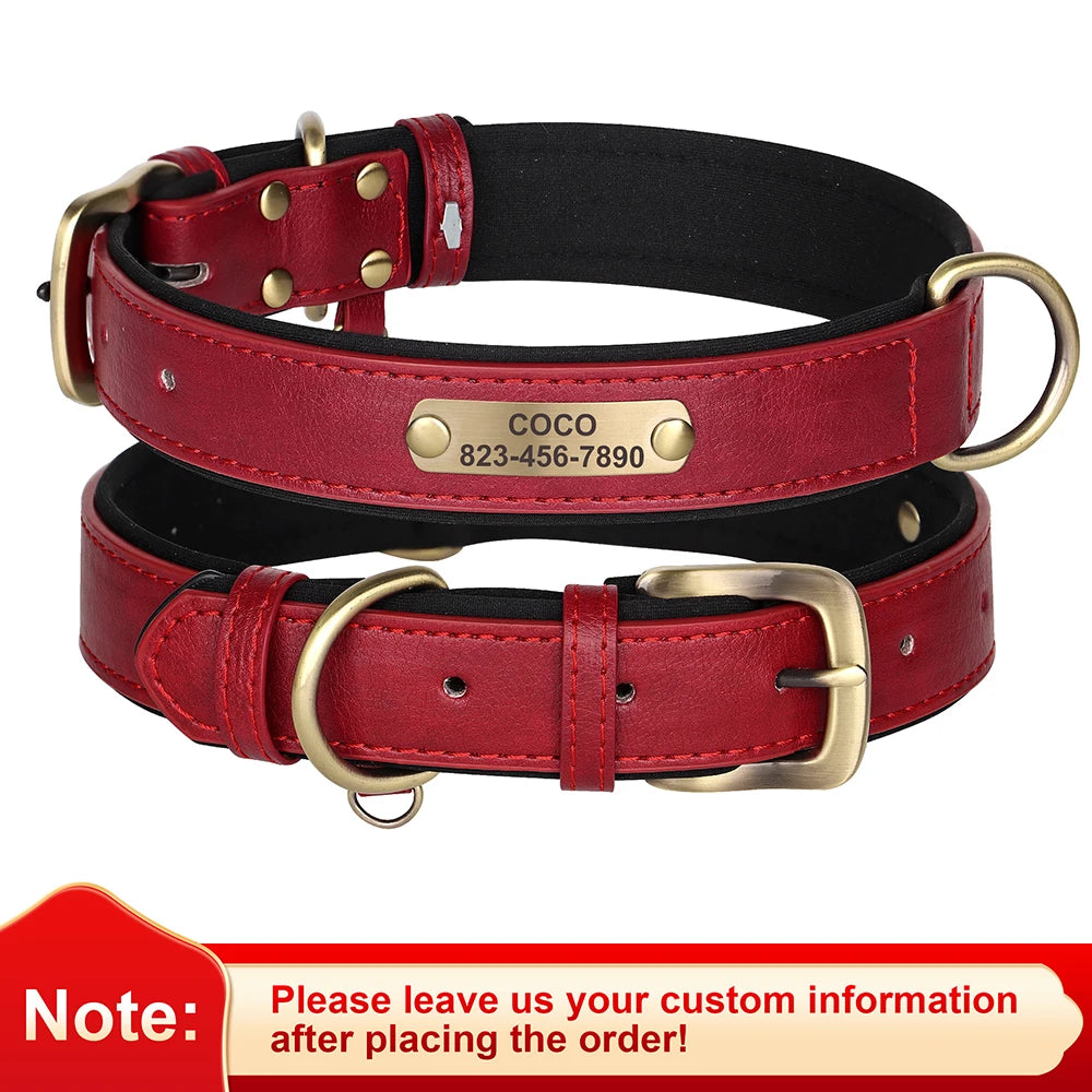 Personalized Dog Collar Custom Engraved PU Leather ID Tag Nameplate