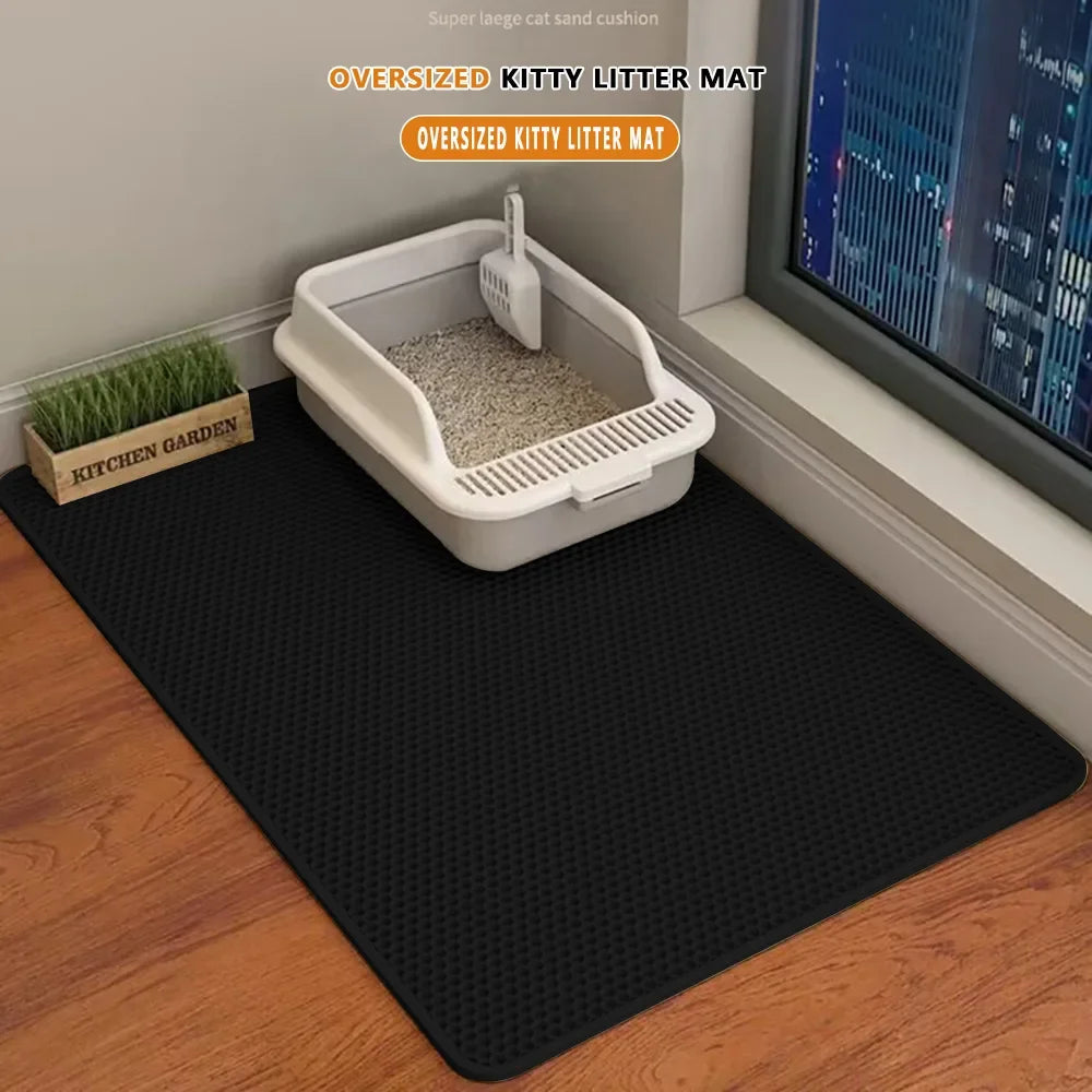 EASY TO USE-Cat Litter Mat Double Layer Waterproof Pet Litter Box Mat Non-slip Sand Cat Pad Washable Bed Mat Clean Pad Products