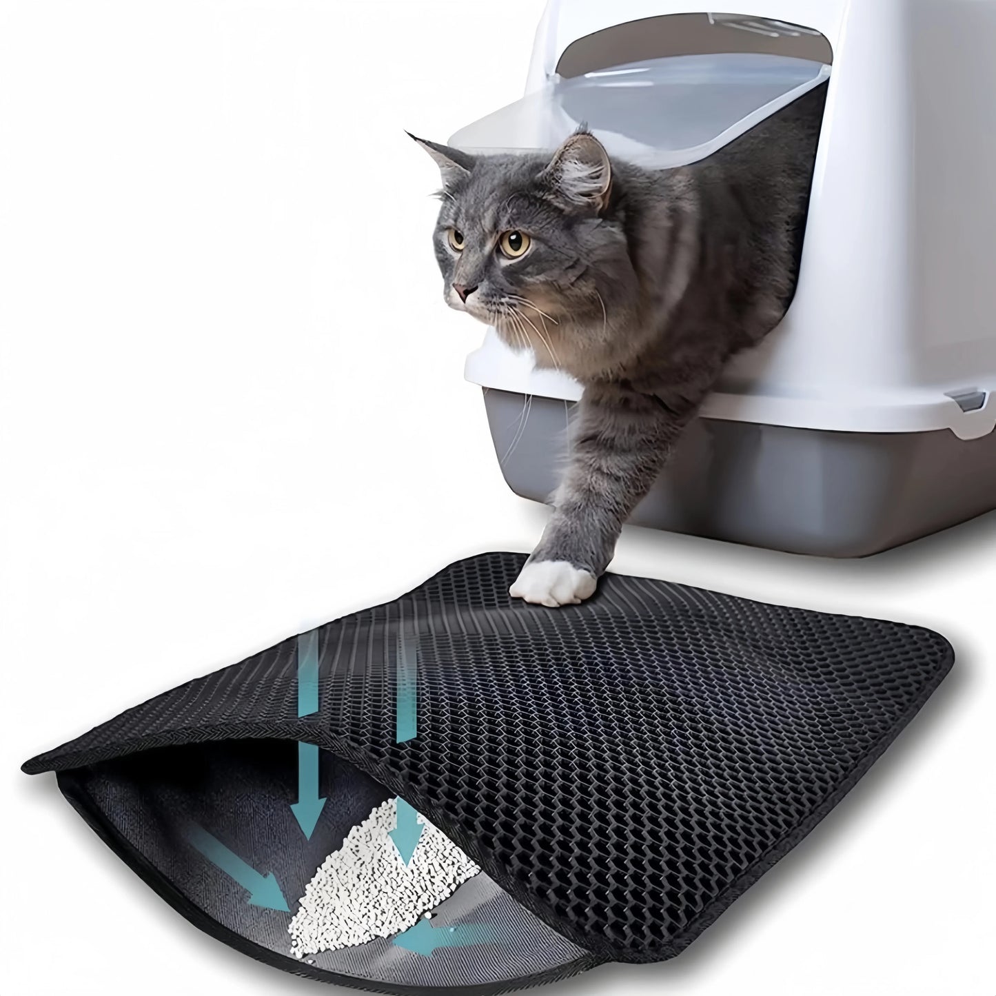 EASY TO USE-Cat Litter Mat Double Layer Waterproof Pet Litter Box Mat Non-slip Sand Cat Pad Washable Bed Mat Clean Pad Products