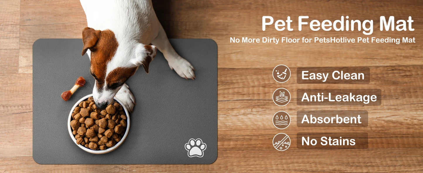 Pet Feeding Mat Absorbent Dog Cat Mat for Food and Water Easy to Clean Pet Placemats Quick Dry Dog Mat for Messy Drinkers