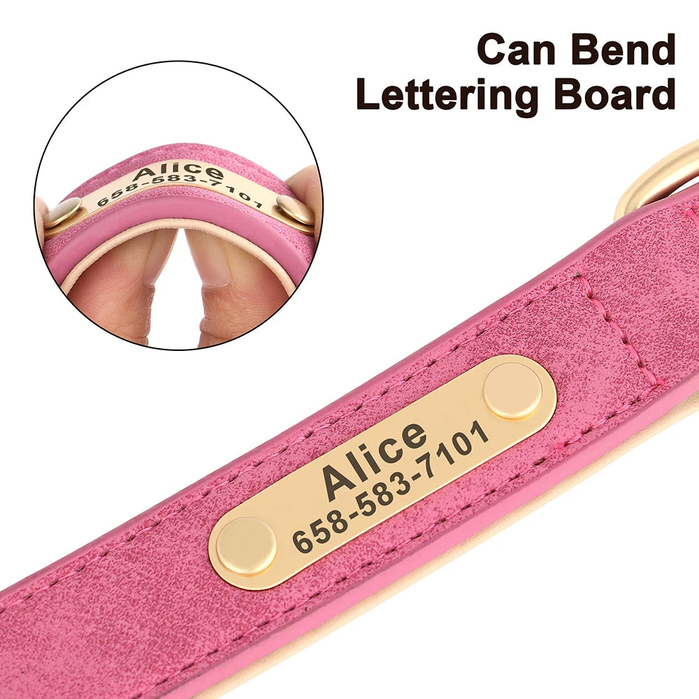 Personalized Dog Collar Custom Engraved PU Leather ID Tag Nameplate