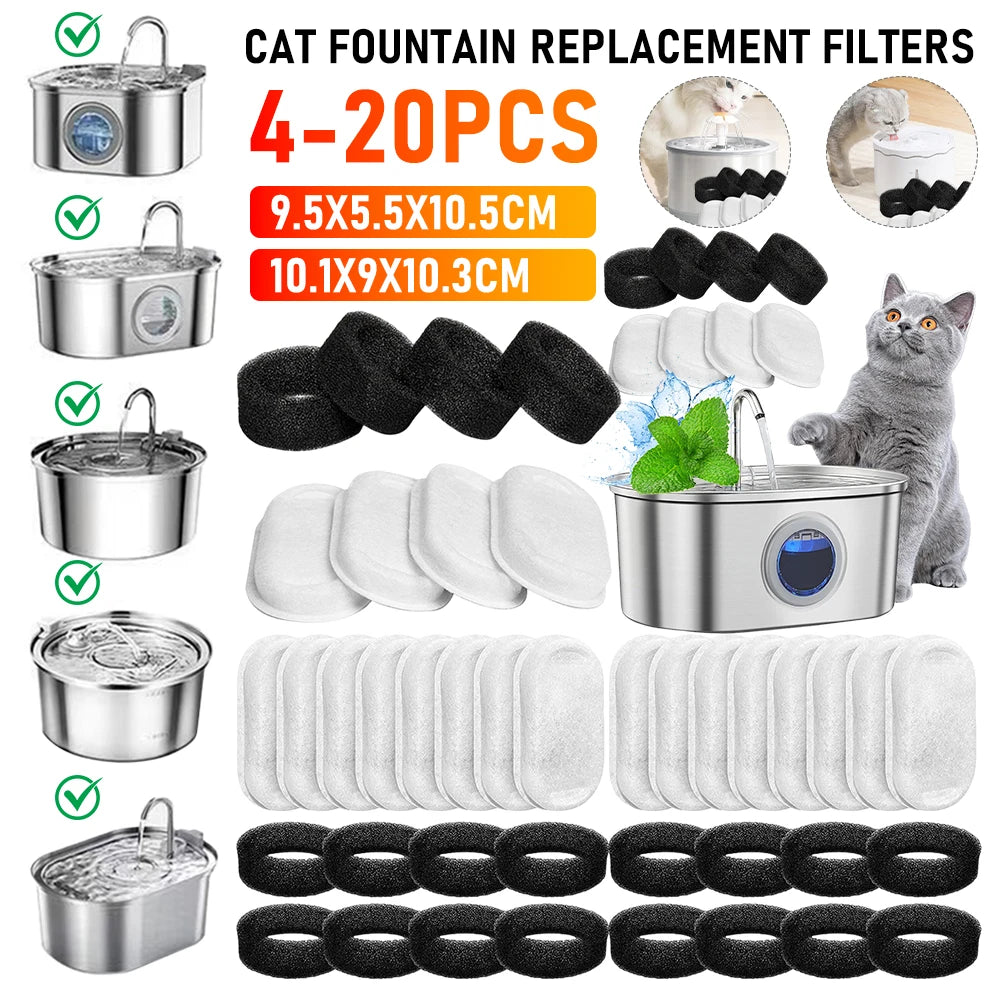 4/8Pcs Cat Water Fountain Filters Replacement Filters Element With 4/8 Sponges Universal Pet Supplies New