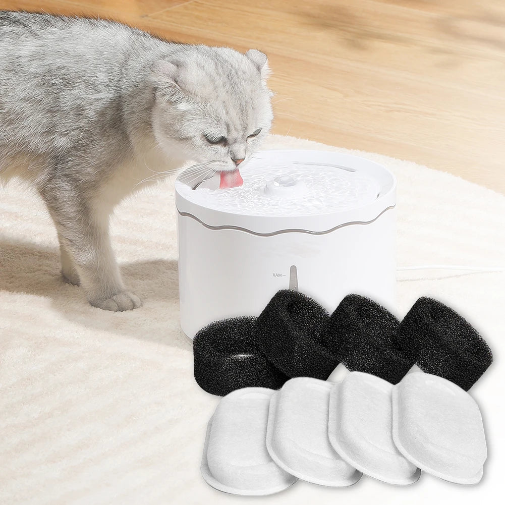 4/8Pcs Cat Water Fountain Filters Replacement Filters Element With 4/8 Sponges Universal Pet Supplies New