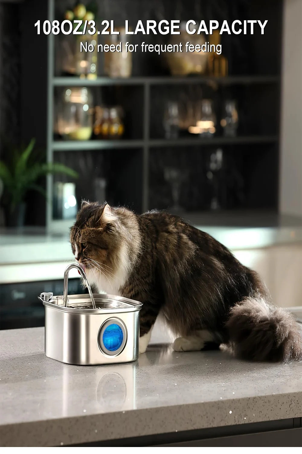 3.2L AUTOMATIVE FOUNTAIN PET WATER-Stainless Steel Pet Water Feeder Auto Cat Fountain Smart Dog Water Dispenser Visual Window Drinking Bowl Pet Accessories