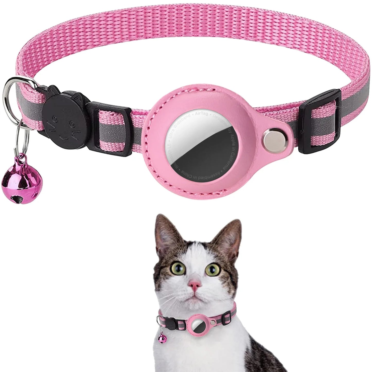 FIND YOUR PET-Cat AirTag Holder Collar Breakaway Reflective Strips Adjustable Kitten Collar Waterproof Cat Bell Collar Pet Air Tag Case