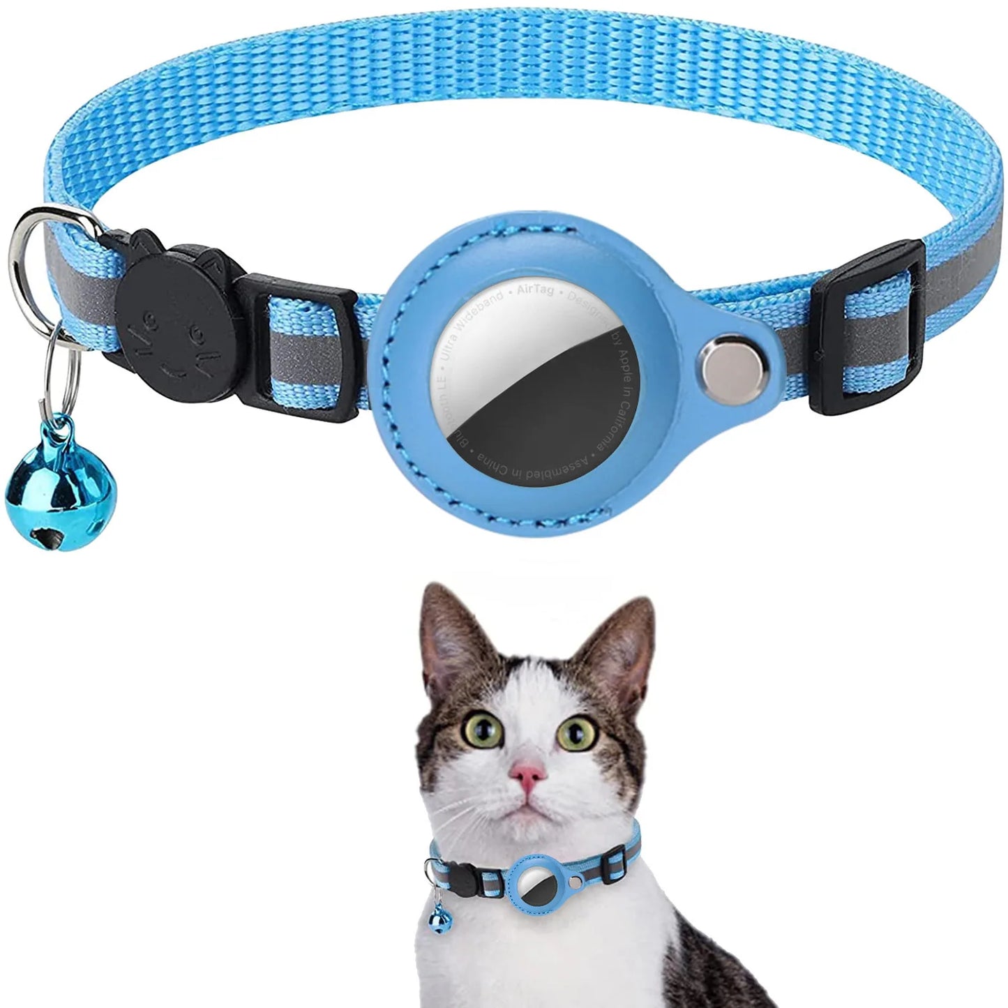 FIND YOUR PET-Cat AirTag Holder Collar Breakaway Reflective Strips Adjustable Kitten Collar Waterproof Cat Bell Collar Pet Air Tag Case