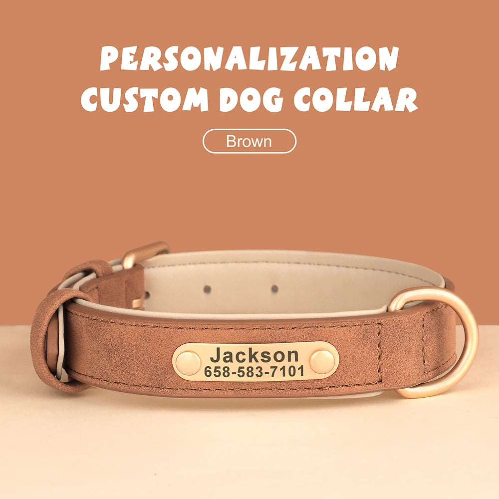 Personalized Dog Collar Custom Engraved PU Leather ID Tag Nameplate