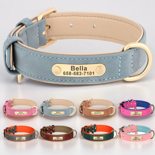 Personalized Dog Collar Custom Engraved PU Leather ID Tag Nameplate