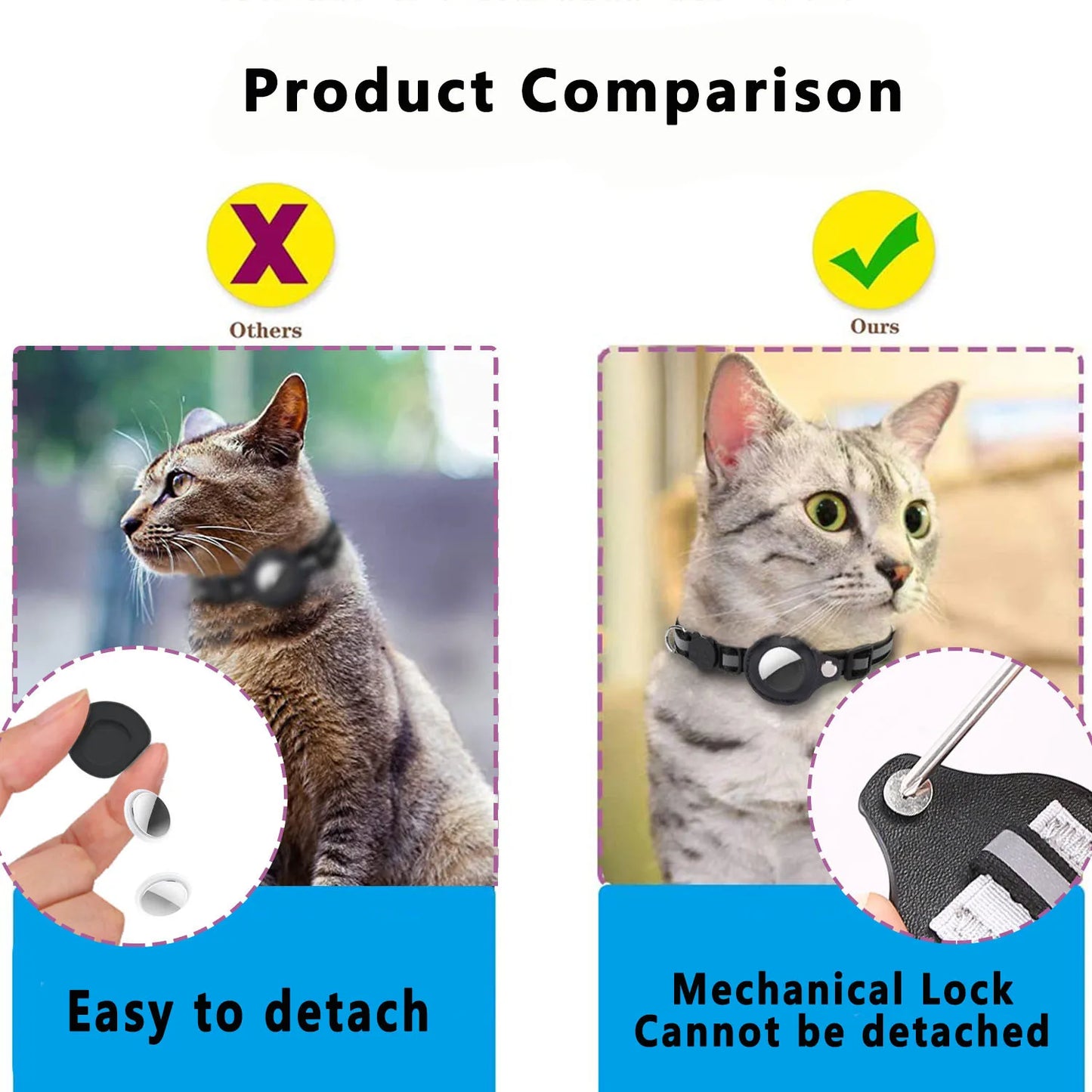 FIND YOUR PET-Cat AirTag Holder Collar Breakaway Reflective Strips Adjustable Kitten Collar Waterproof Cat Bell Collar Pet Air Tag Case