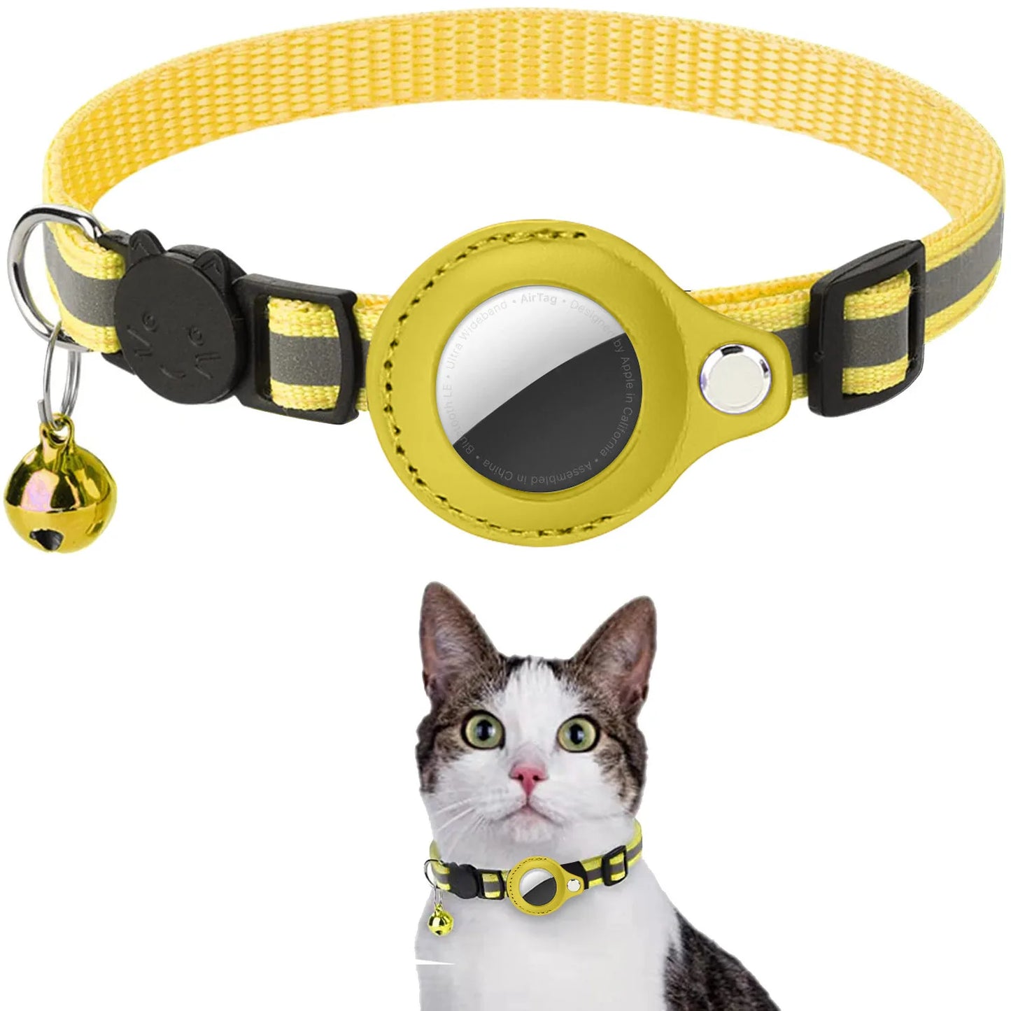 FIND YOUR PET-Cat AirTag Holder Collar Breakaway Reflective Strips Adjustable Kitten Collar Waterproof Cat Bell Collar Pet Air Tag Case