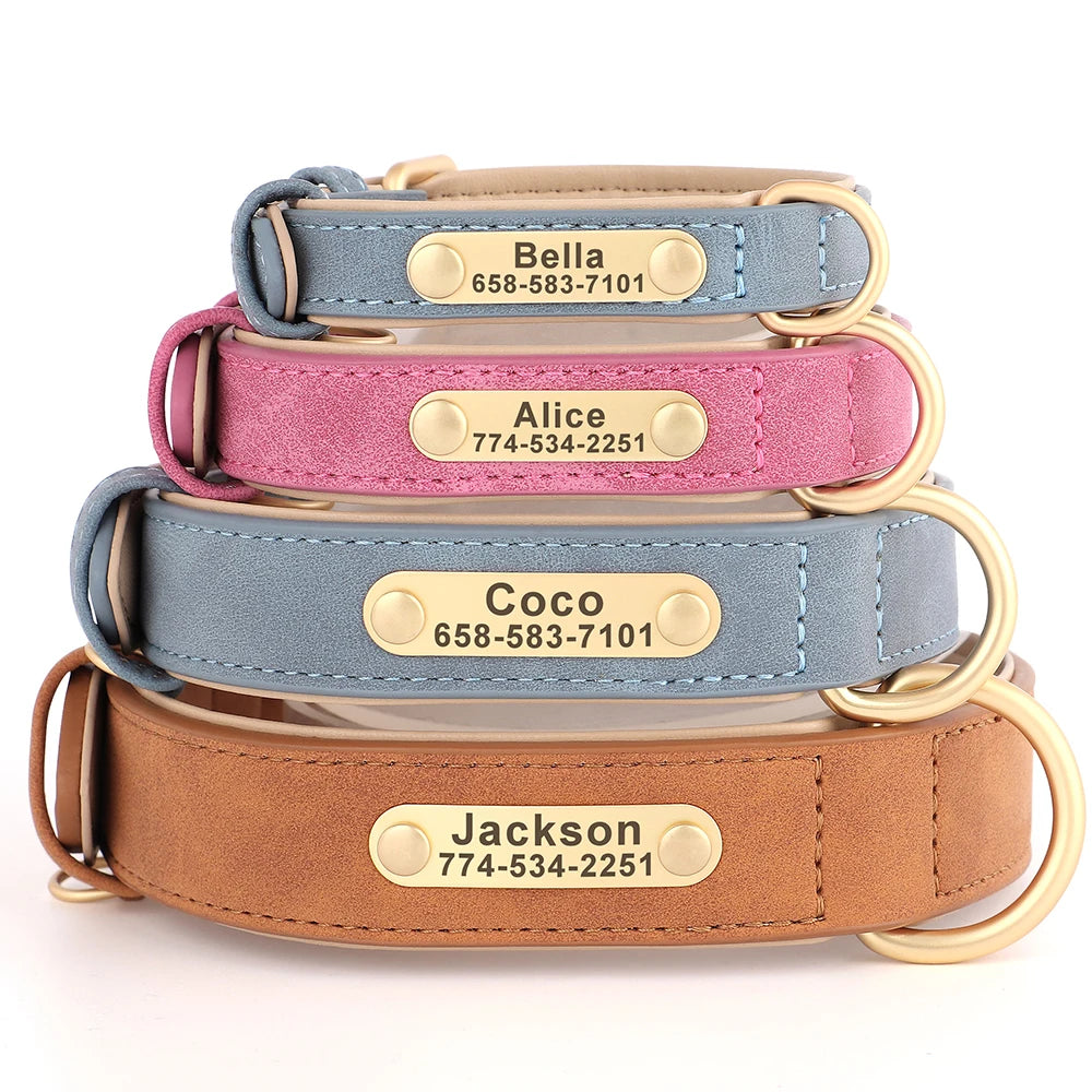 Personalized Dog Collar Custom Engraved PU Leather ID Tag Nameplate