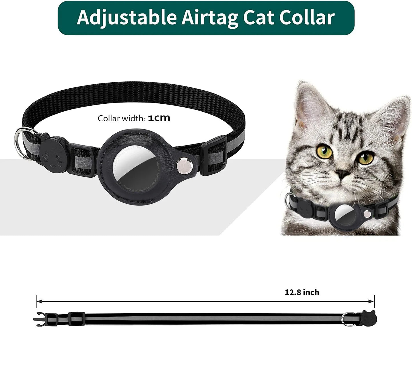 FIND YOUR PET-Cat AirTag Holder Collar Breakaway Reflective Strips Adjustable Kitten Collar Waterproof Cat Bell Collar Pet Air Tag Case