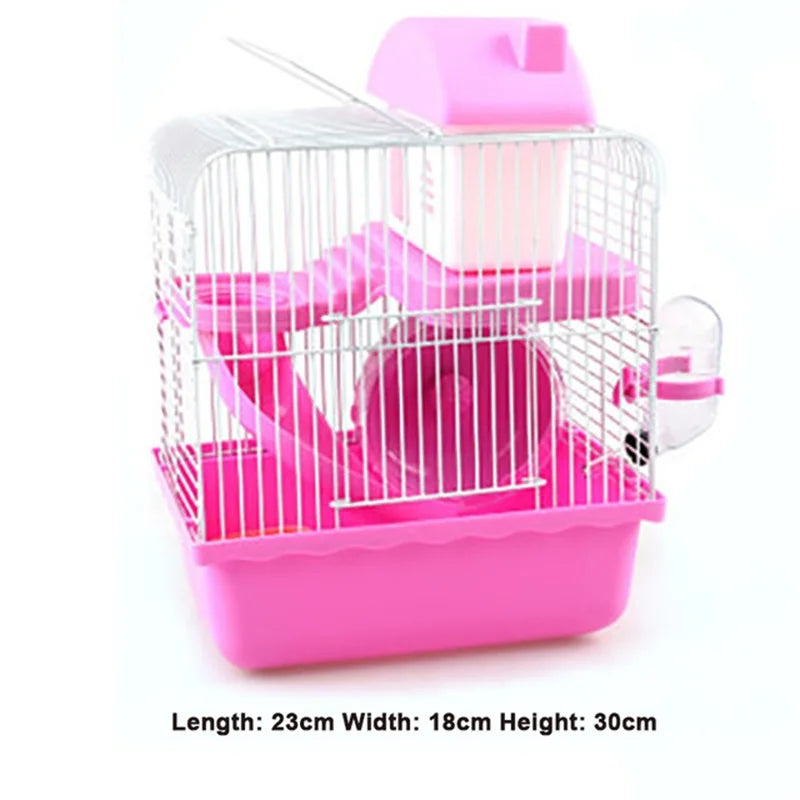 Double-storey Villa-shaped Wire Cage With Feeding Bowl, Running Roller Skating Toy Small Castle, Double-layer Hamster Cage