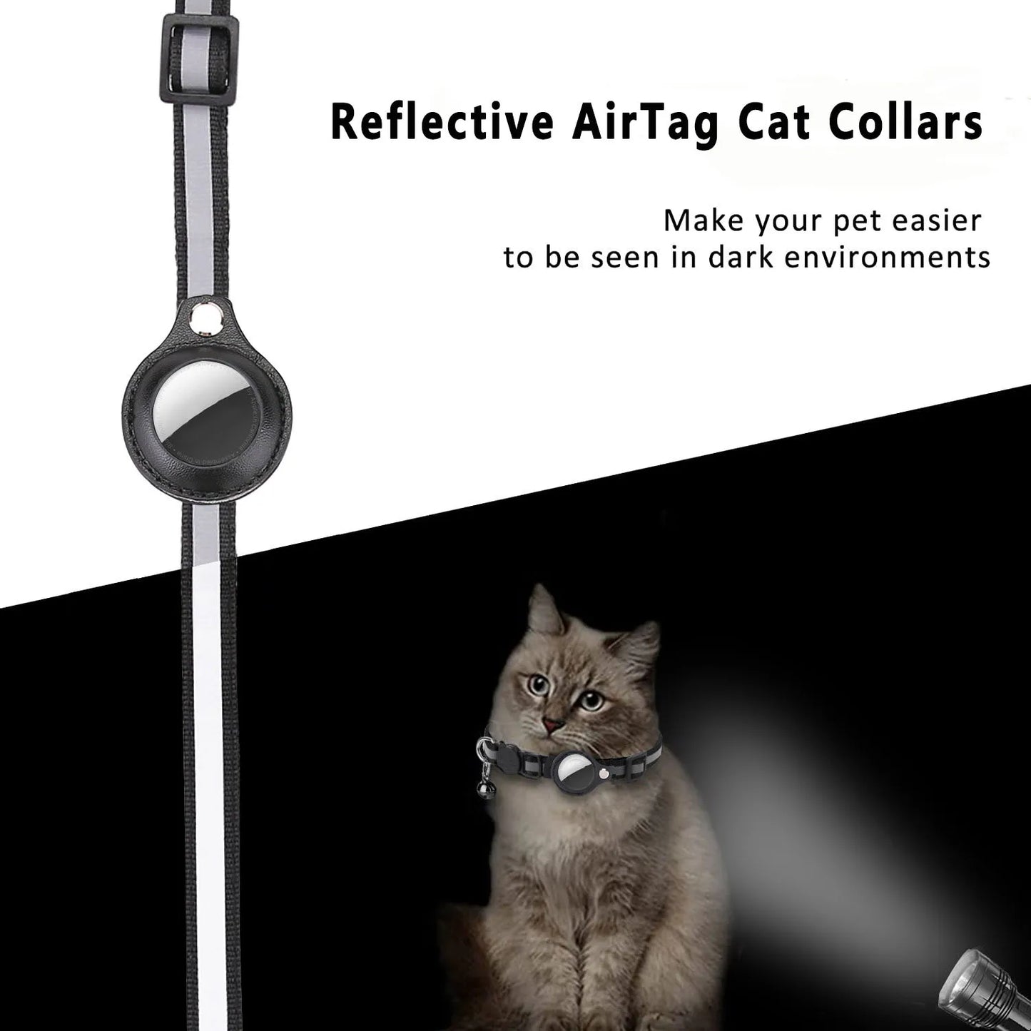 FIND YOUR PET-Cat AirTag Holder Collar Breakaway Reflective Strips Adjustable Kitten Collar Waterproof Cat Bell Collar Pet Air Tag Case