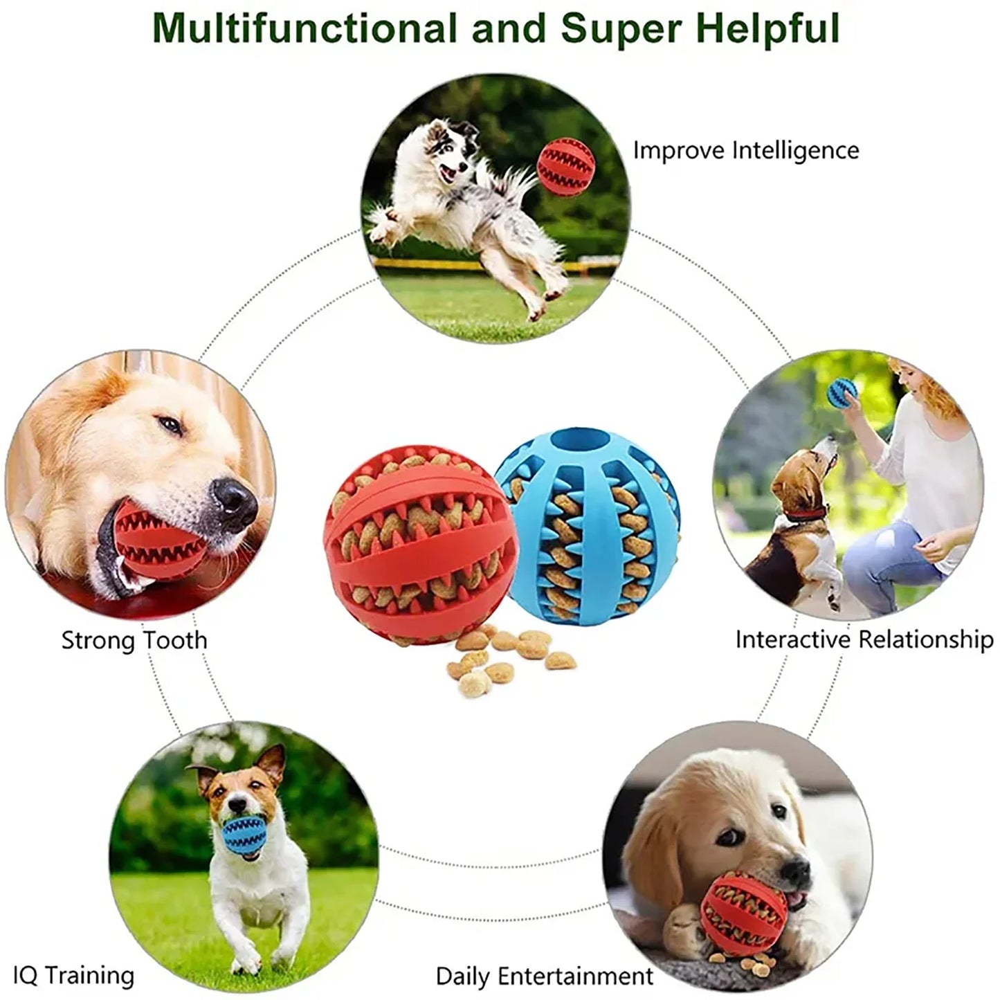 Non-toxic ball for dog and cat, bite-resistant toy ball for puppy and cat, pet food feeder, chew, cleaning ball