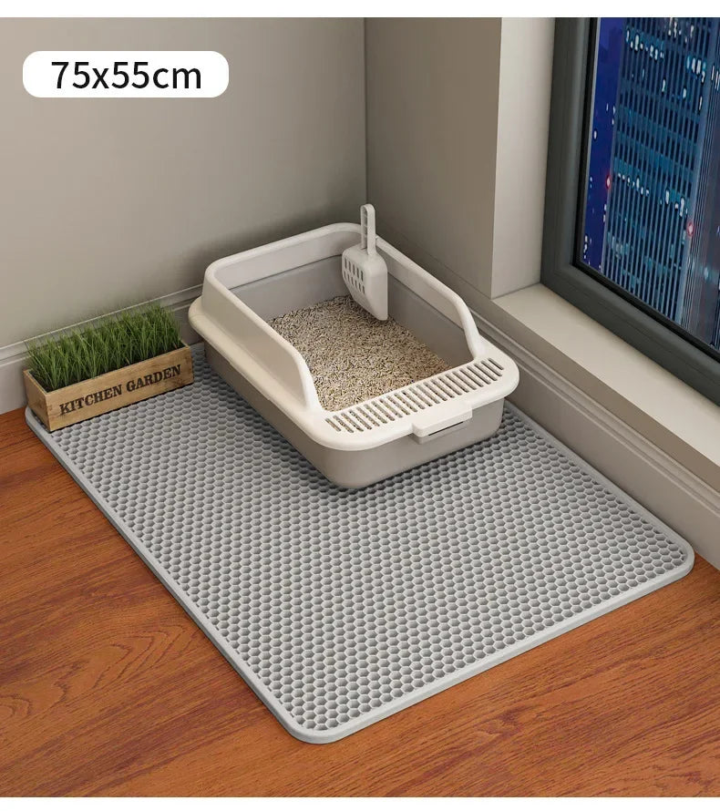 EASY TO USE-Cat Litter Mat Double Layer Waterproof Pet Litter Box Mat Non-slip Sand Cat Pad Washable Bed Mat Clean Pad Products