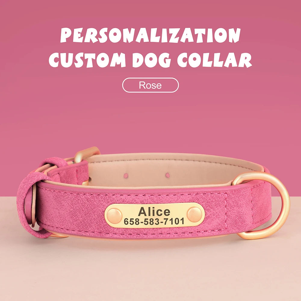 Personalized Dog Collar Custom Engraved PU Leather ID Tag Nameplate