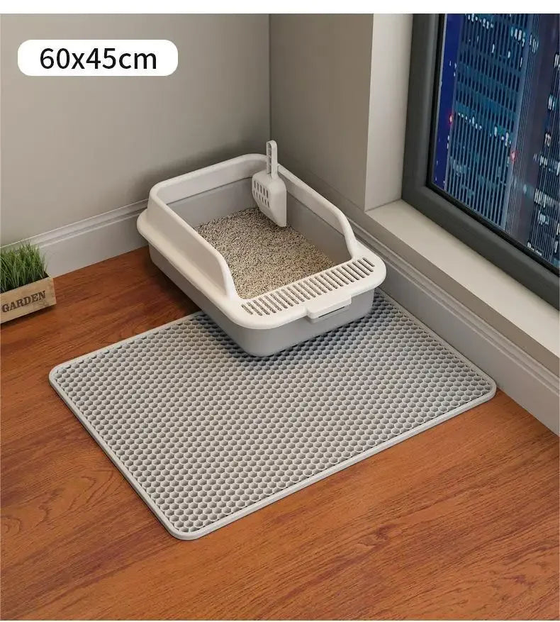 EASY TO USE-Cat Litter Mat Double Layer Waterproof Pet Litter Box Mat Non-slip Sand Cat Pad Washable Bed Mat Clean Pad Products