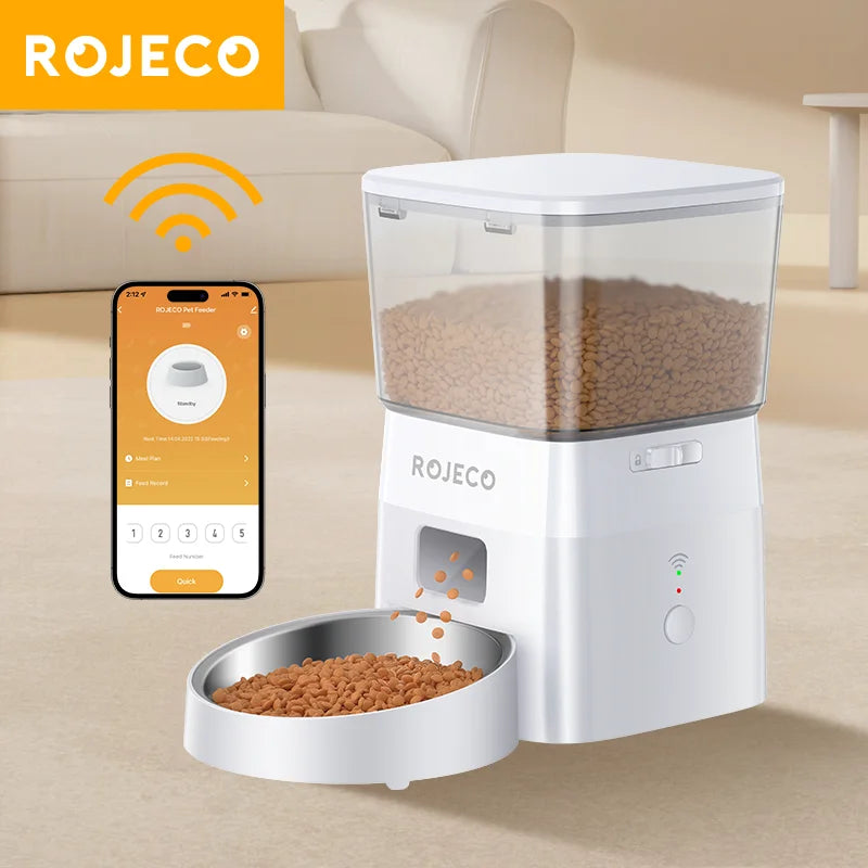 ROJECO Dog Feeder Automatic Smart Pet Food Dispenser for Pets Dog Kibble Dispenser With WIFI Remote Control Dog Feeding Supplies