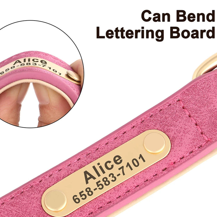 customized engraved pu leather dog collar with nameplate