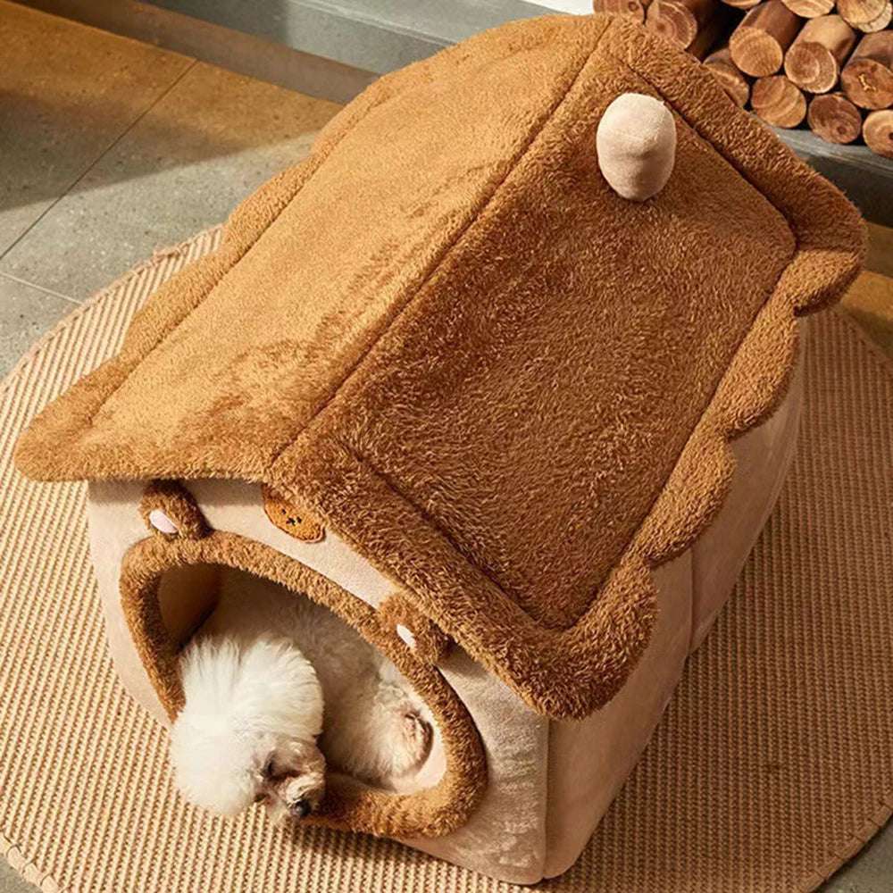 dog relaxing in universal soft comfy pet bed house 