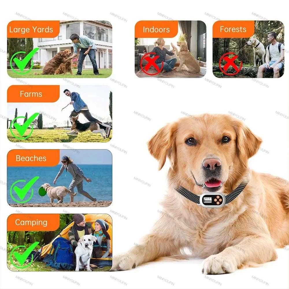 GPS Dog Fence Wireless Invisible Outdoor Dog Fence System Beep Vibrations Shock Collar Smart regulation for Dog Safety