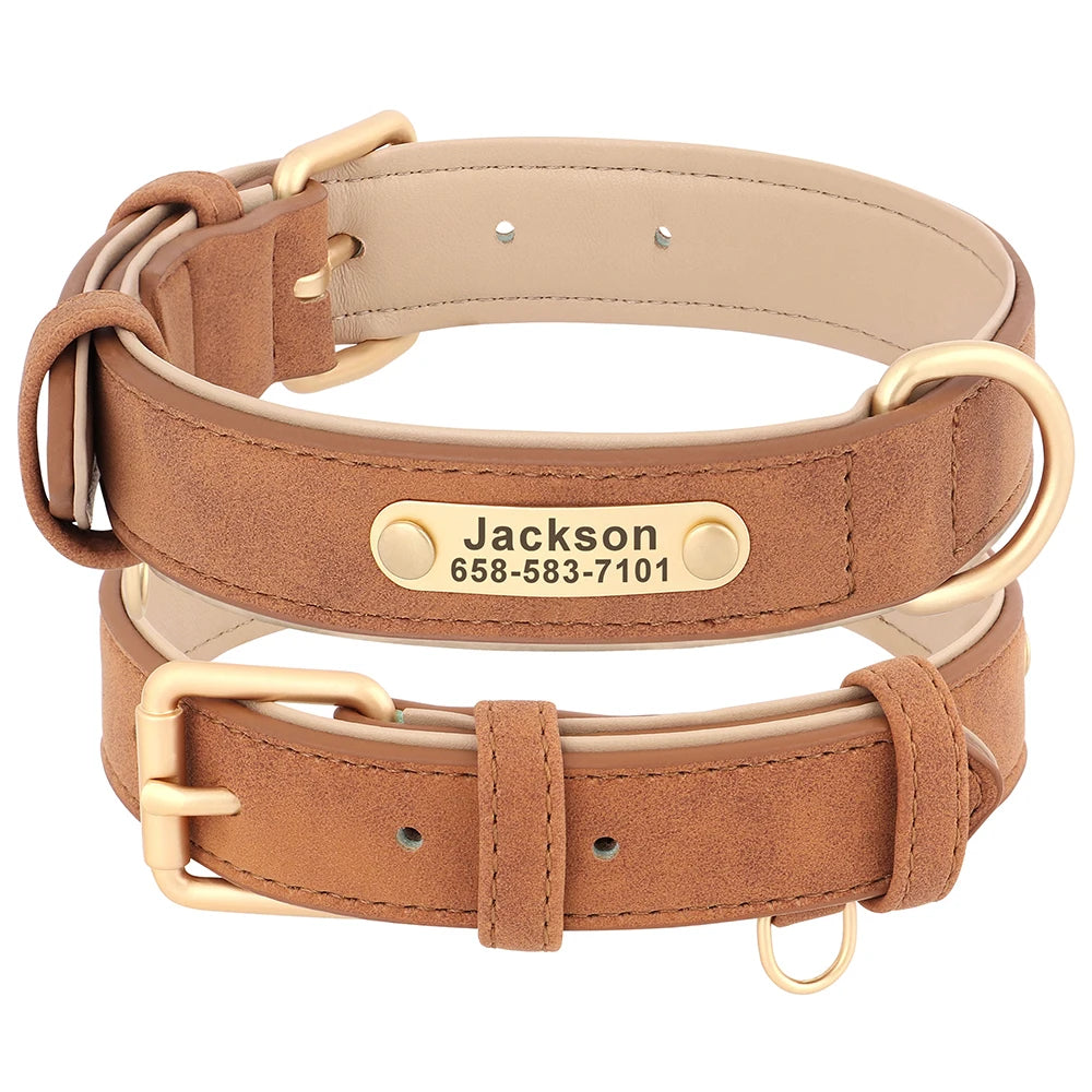 personalized padded pet collar for all dog sizes, free engraved, pu leather