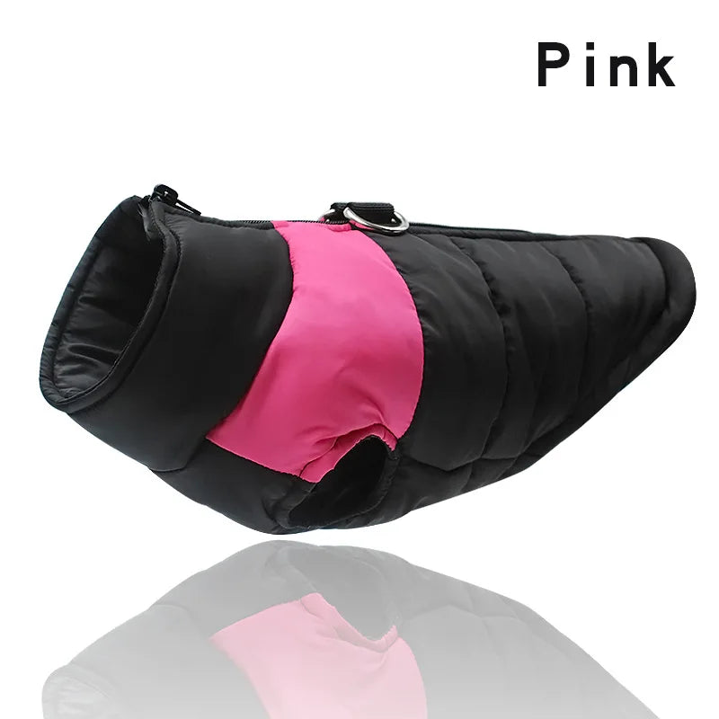 Pink pet jacket for dogs with nice shape, featured metal rings and good quality zipper