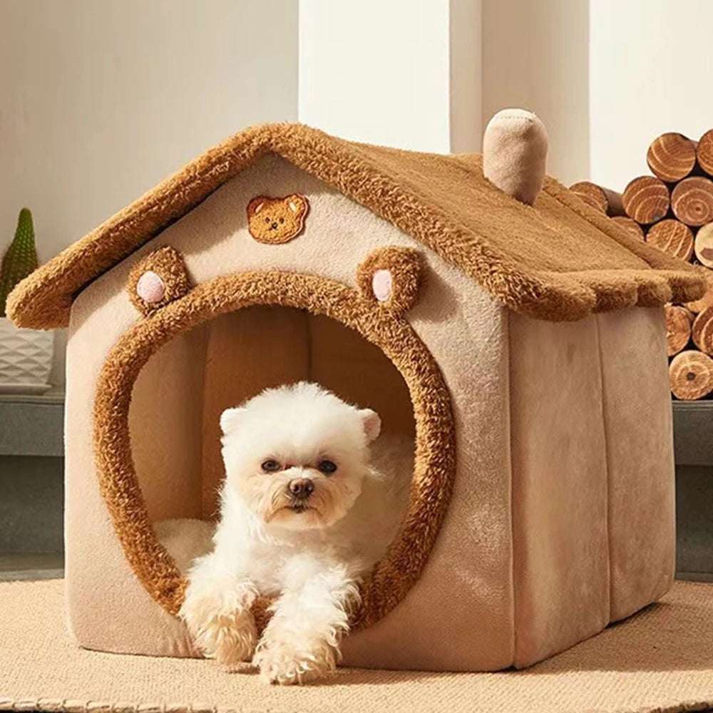 universal enclosed pet bed, puppy bed with teddy bear style