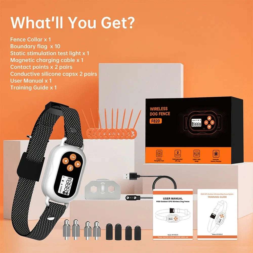 GPS Dog Fence Wireless Invisible Outdoor Dog Fence System Beep Vibrations Shock Collar Smart regulation for Dog Safety